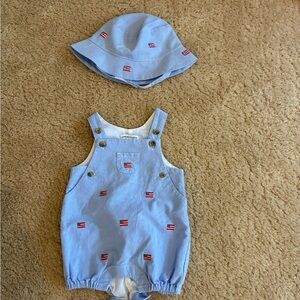 Janie and Jack Blue Hat and Romper with Flag Accents